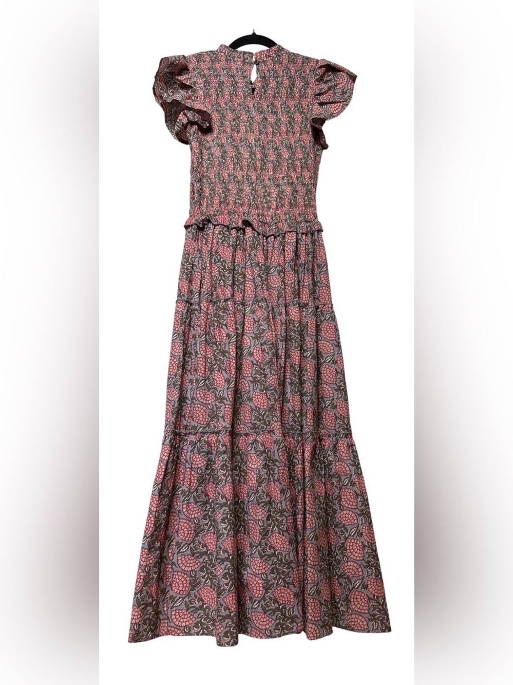 Pink Floral Tiered Maxi Skirt with Smocked Waist